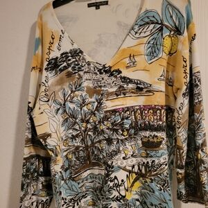 Pierri New York Artistic V-Neck Sweater with Blue and Yellow